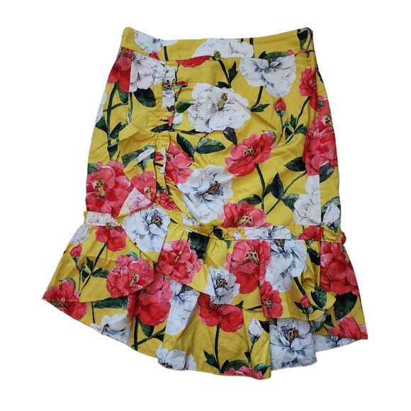 Parker Floral Ruched Ruffle Skirt Yellow Red Green, White 6 - Picture 1 of 4